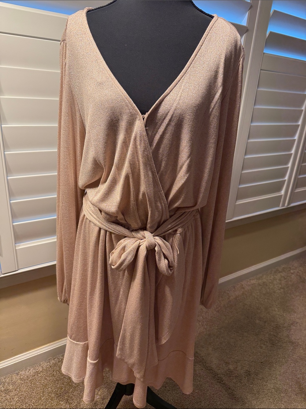 LC Lauren Conrad Blush Pink Metallic Wrap Dress with Tie Waist